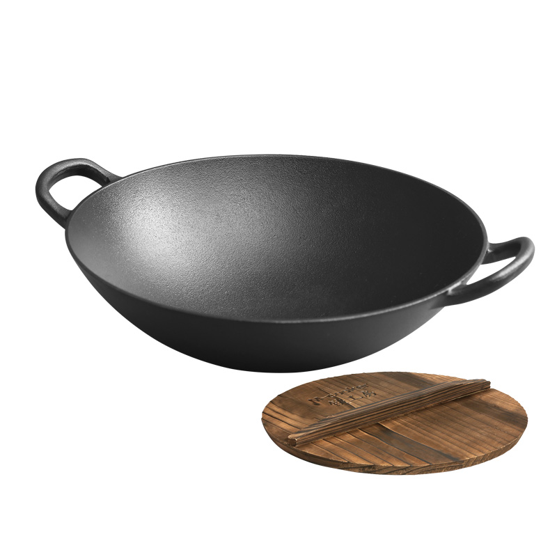 Ironwork Room Non Stick Pan Cast Iron Pot Vintage Round Bottom Wok Ironwork Room Non Stick Pan Cast Iron Pot Vintage Round Bottom Wok Uncoated Household 36cm Binasheng Flat