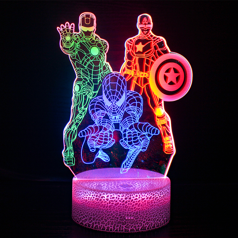 Marvel Iron Man Spider-Man 3D Night Light Internet Celebrity Boys Children's Birthday Gift Small Table Lamp Desktop Ornament