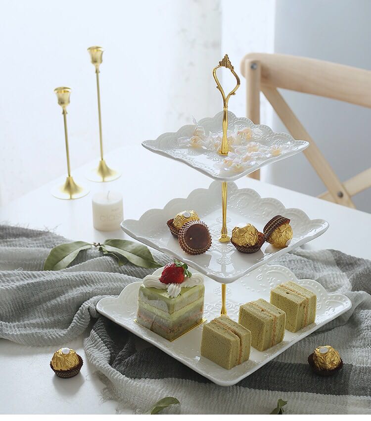 European anaglyph ceramic three layer plate of fruit bowl fashion creative cake all the afternoon tea dry fruit tray