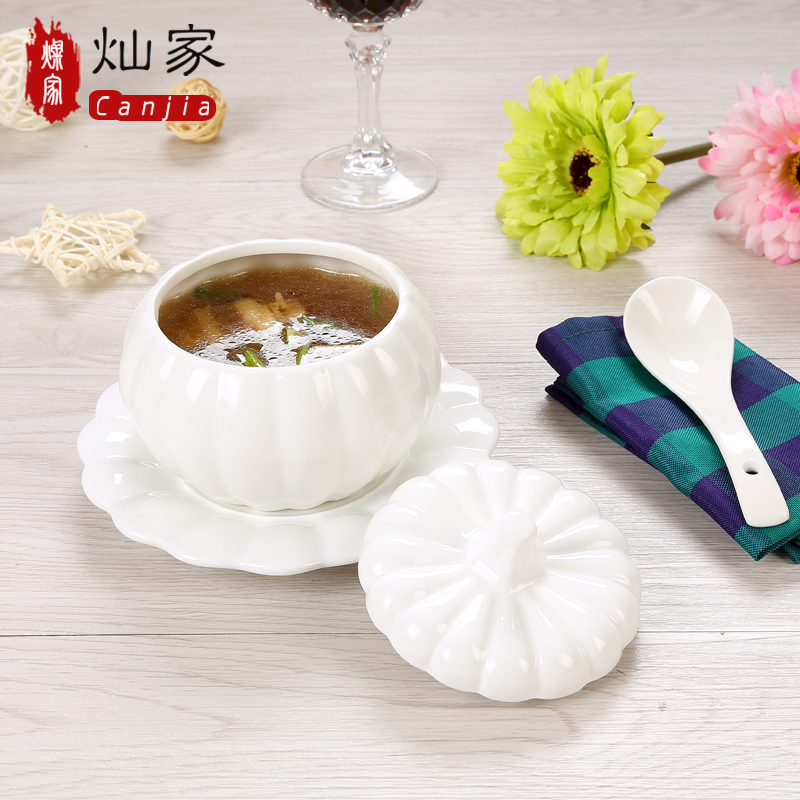 Packages mailed home ceramic stew with cover size steaming bowl of tableware pure white bird 's nest water pot stew stew soup bowl bowl of steamed dense eggs