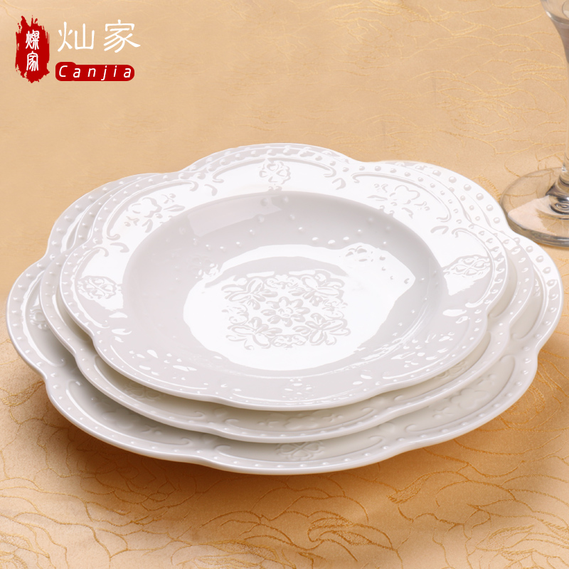 Milk white ipads porcelain plate beefsteak pan European embossed ceramics western - style food dish soup plate plate