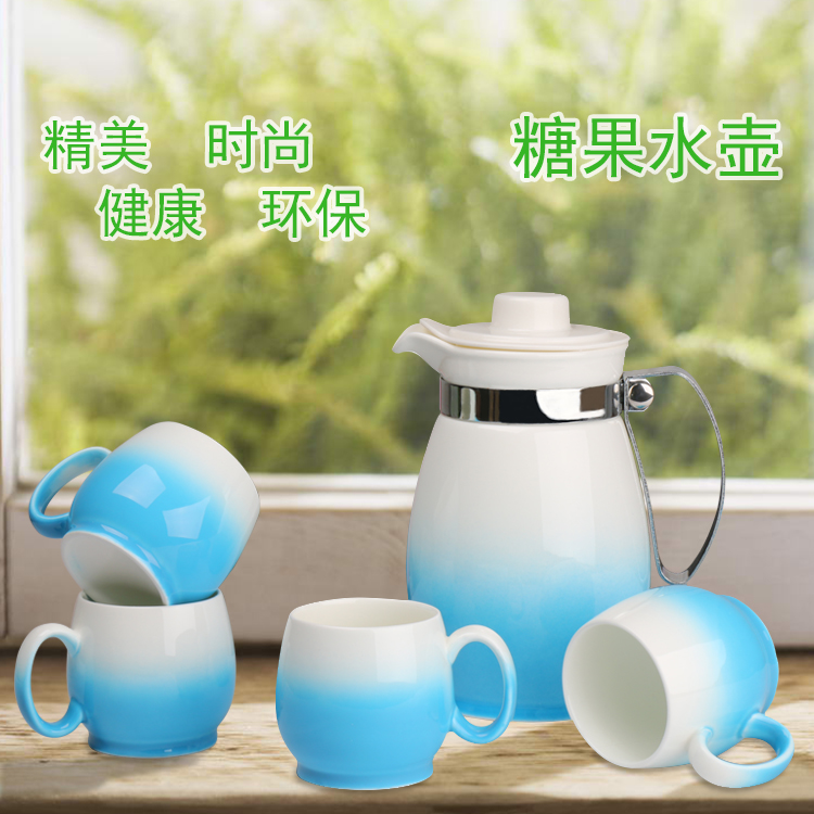 Ceramic kettle cold cold water kettle suit 5 suit tea cup with high temperature to hold the box household jugs
