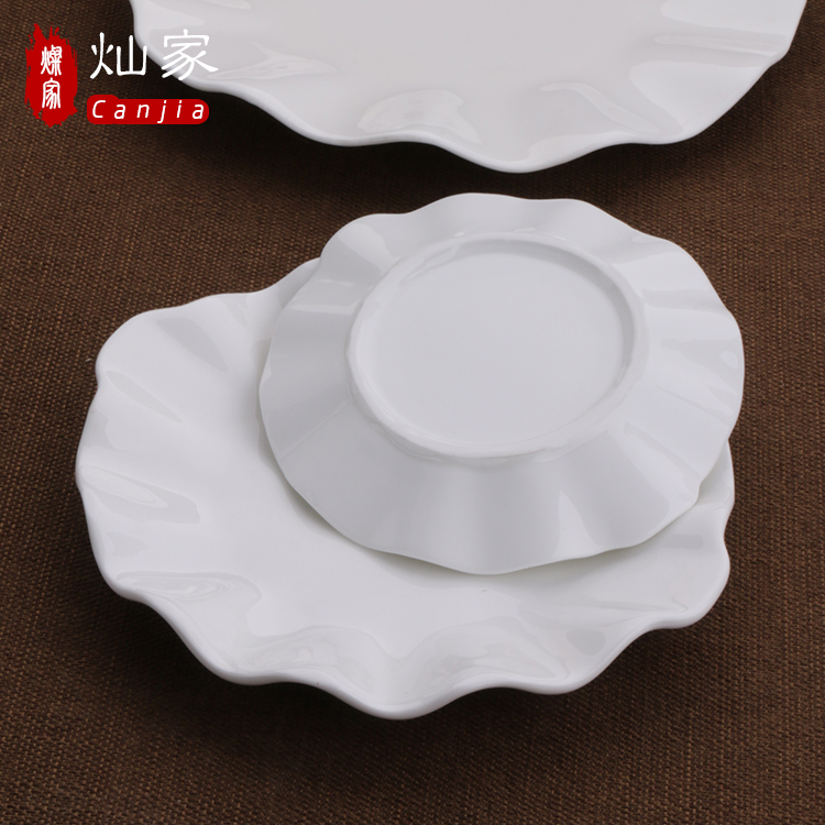 Can is lotus leaf disk porcelain tableware hotels pure white ceramic fruit salad plate FanPan soup plate tableware