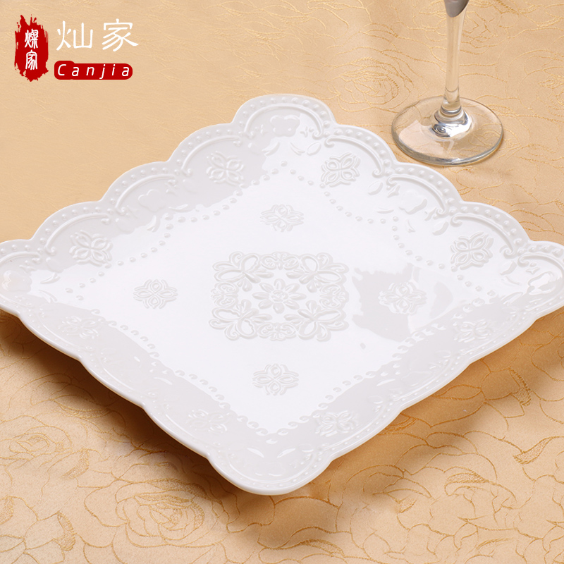 Sifang steak plate tableware ceramic creative European white anaglyph ipads China western food dish dish dish all the plates