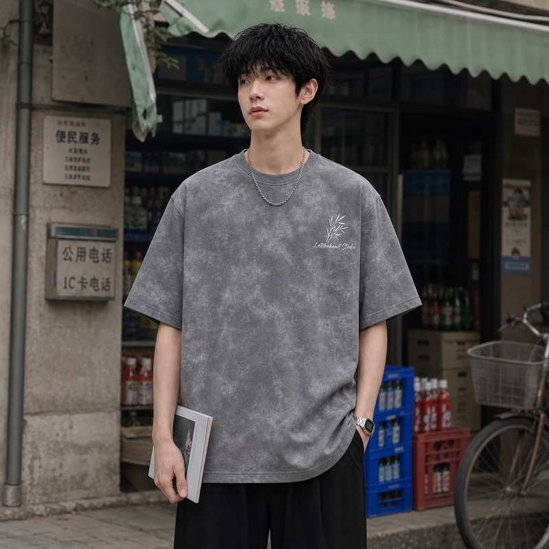 Short-Sleeved T-Shirt for Men 2026 New Hot Style Summer American Fashion Brand Trendy Tie-Dye Clothing Loose Half-Sleeved Top