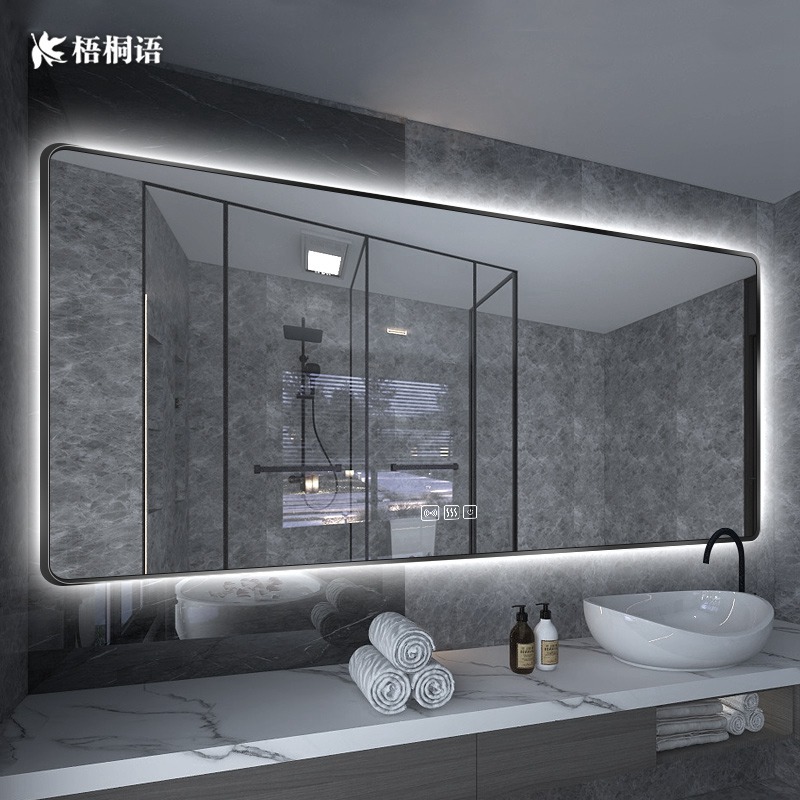 Rectangular Bathroom Mirror Led Smart Mirror Touch Screen Makeup Room Mirror Frame Custom Luminous Anti-Fog Toilet Mirror