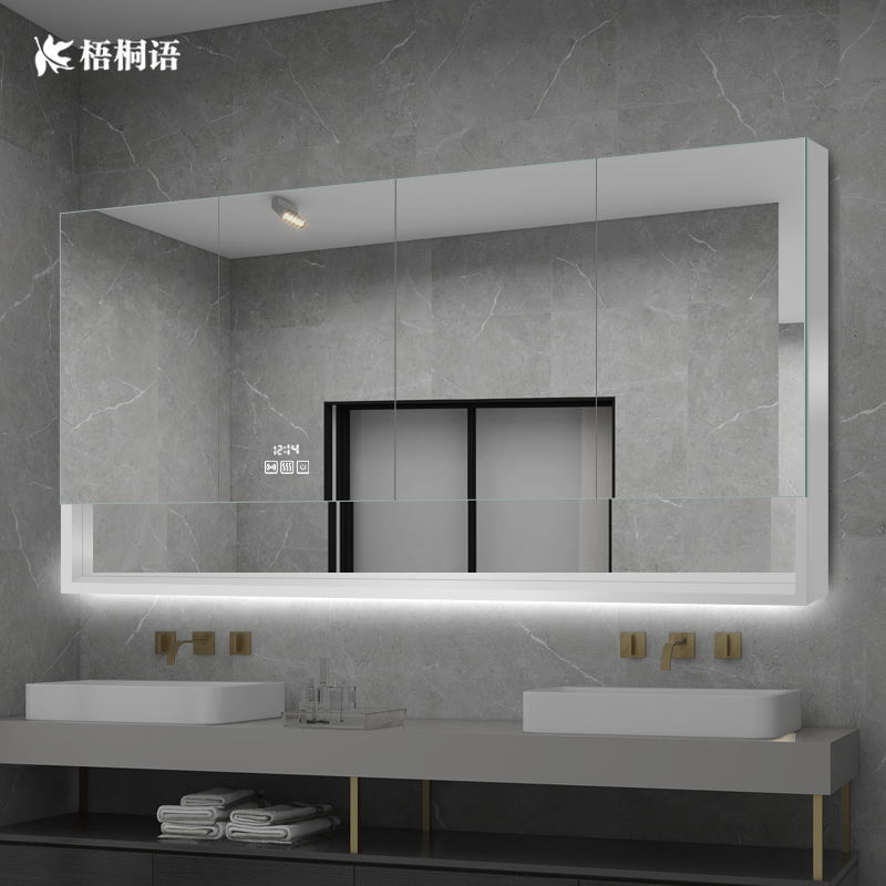 Powder room mirror cabinet with light intelligent multi-function bathroom mirror cabinet toilet mirror with shelf integrated mirror cabinet