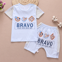 Baby Short Sleeve Suit Pure Cotton Kid Clothes Summer Clothes Child Boy Boy Two Sets Girl Child Load Wave