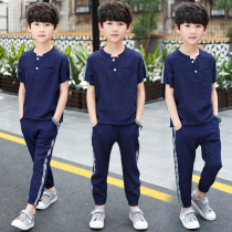 Kids Boys Summer 2022 New Big Boys Short Sleeve Summer Korean Cotton Linen Set Western Style Trendy Coat