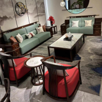 New Chinese style solid wood sofa combination modern simple modern light luxury villa size living room black gold wood sofa