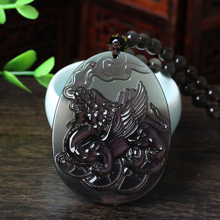 开光正品黑曜石飞天兴财貔貅吊坠 福麟保兔吊坠吉祥物