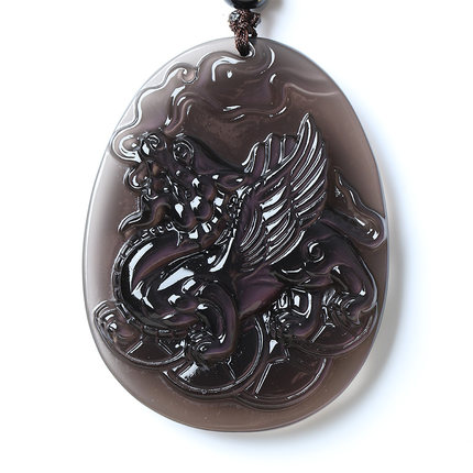 开光正品黑曜石飞天兴财貔貅吊坠 福麟保兔吊坠吉祥物