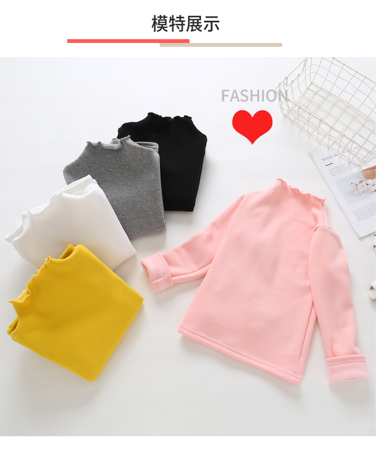 Áo thun bé gái 2018 mùa thu đông trẻ em cộng với áo thun nhung dày bé gái Hàn Quốc áo dài tay cotton cao cổ áo thun bé trai thu đông