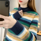 Демисезонный приятный телу свитер, высокий воротник, оверсайз, коллекция 2022, в западном стиле