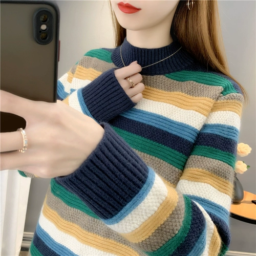 Демисезонный приятный телу свитер, высокий воротник, оверсайз, коллекция 2022, в западном стиле