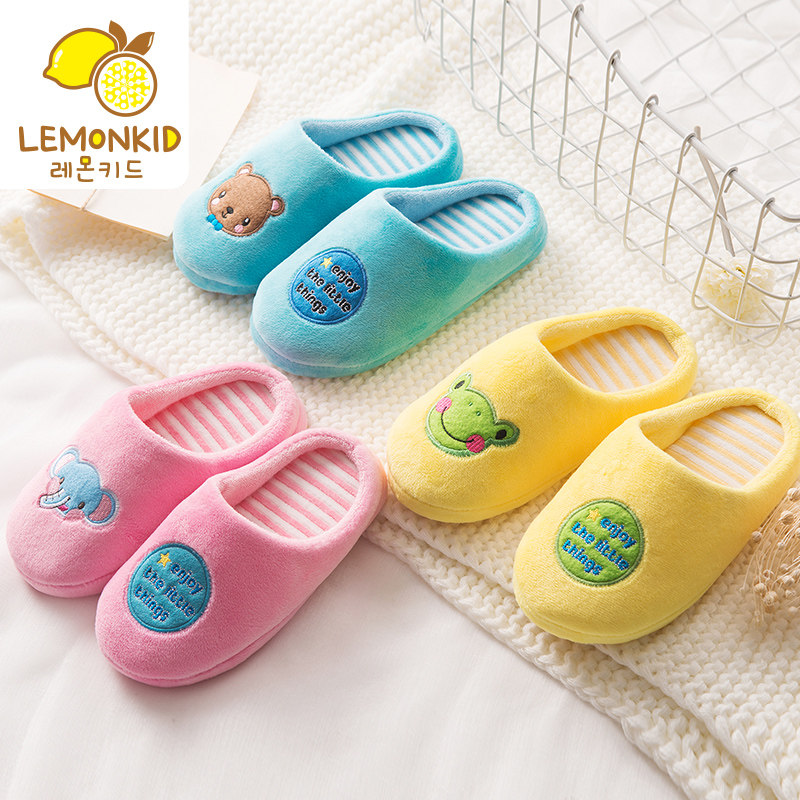 Children's cotton slippers autumn boys and girls soft soles anti-skating winter indoor shoes lovely thicker cotton slippers girls