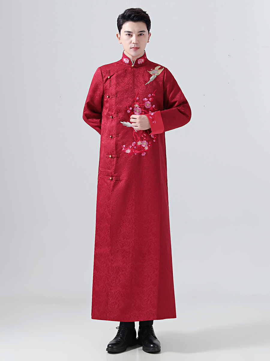 Middle-and-long version of the Liberal Republic's Long-shirt Ming System for Men and Women's Autumn and Winter Slanted Brokenness and Costume Rework Embroidered