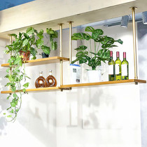 Nordic Brief Solid Wood Kitchen Counter suspended ceiling Suspended Ceiling Shelves Double Partition Wall Red Wine Glass Rack Cabinet