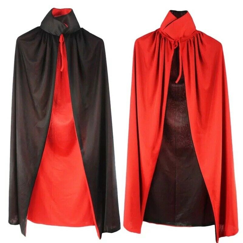 Halloween Black Red Double-deck Cloister Adults Children Stage Performance Bifacial Cloak Children Pumpkin Horn Cloak