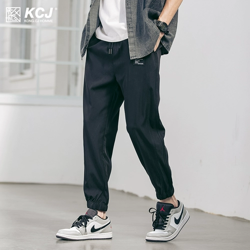 Мужские шелковые летние тонкие штаны, сезон 2021, свободный прямой крой