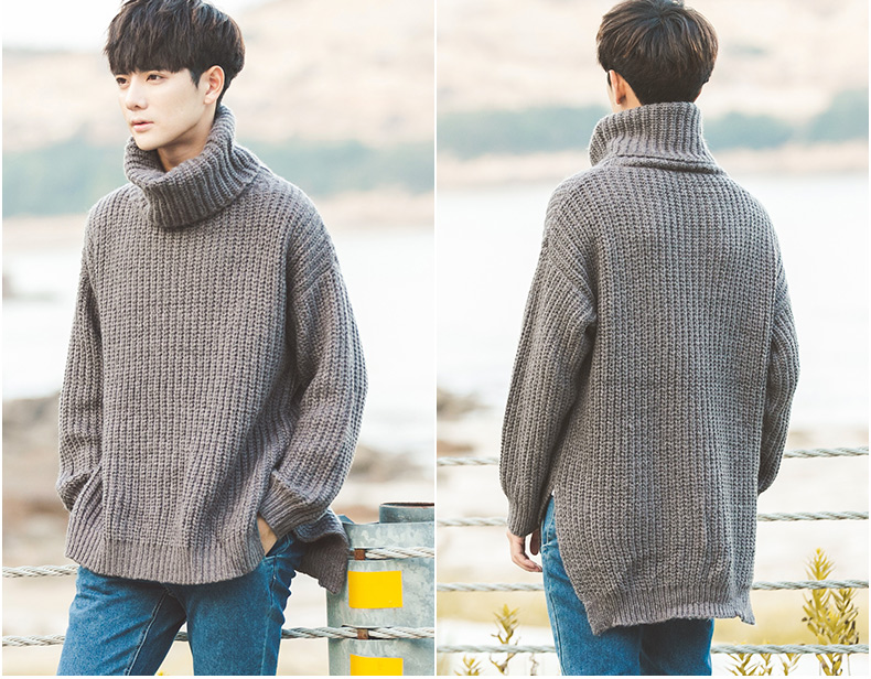 2017 mùa thu và mùa đông BF couple loose Hàn Quốc phiên bản của áo len dày của nam giới cao cổ áo len in triều sinh viên