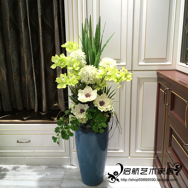 Jingdezhen floor-to-ceiling large vase simulation flower art set porch living room decoration ornaments fashion crafts flower arrangement