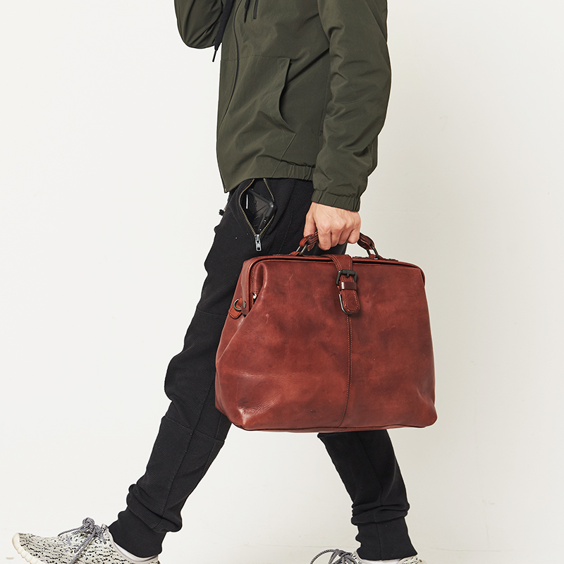 Half Van Original Handmade Head Layer Cow Leather Handbag Brief Practical Retro single shoulder bag briefcase genuine leather Inclined Satchel Bag