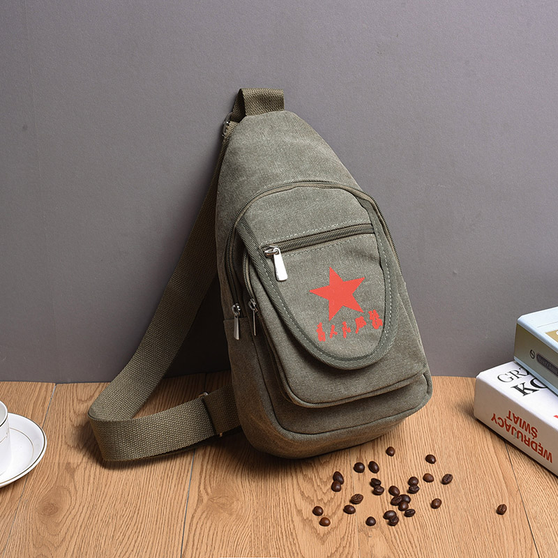New Men and Women Canvas Chest Bag Five Star Pattern Bag Retro Canvas Small Bag Serving the People Printed Fashion Bag
