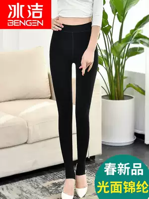 Bingjie thin autumn women's thin velvet inner pants and outer wear high waist seamless one-piece stepping tights plus size nine-point pants