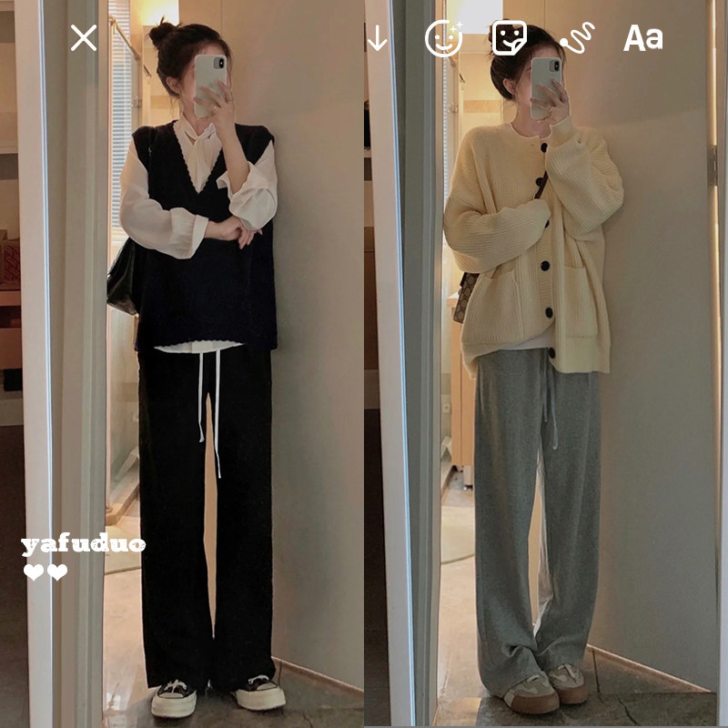 Draw Rope Sports Pants Women Summer Thin loose wide leg pants High Street ins Chains Chains slim 100 hitch Casual Thick Cotton Pants