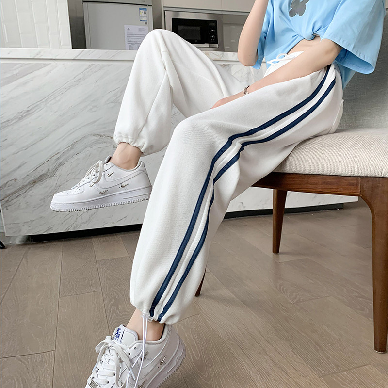 White sports pants women's tide summer thin model 2021 New loose wide leg pants casual leg pants spring and autumn