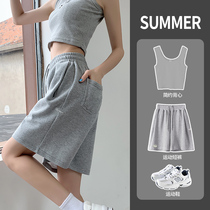Grey Sports Shorts Women Summer Thin style Casual Big Code Explicit 5 points High waist width Pants Loose 50% Pants Loose