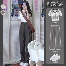 Card Its Color West Dress Pants Children Spring Autumn Summer High Waist Loose Straight Drum Pituality Casual Pants Small Subtug Wide Leg Pants