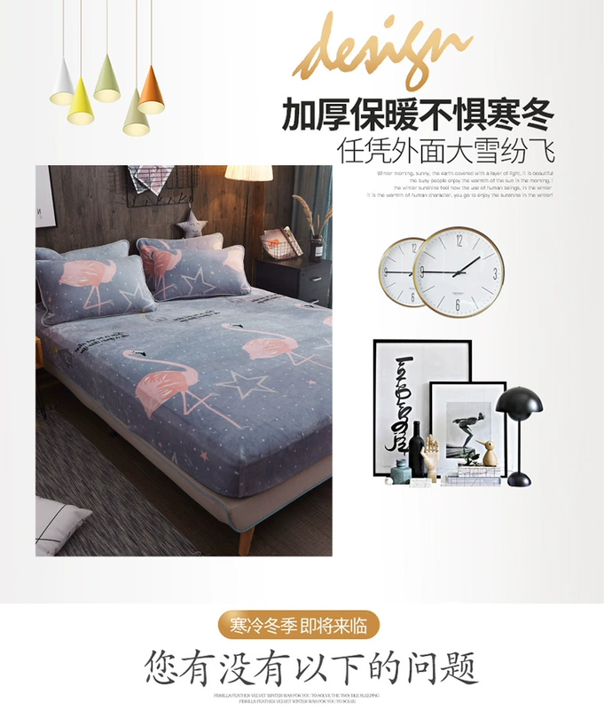 Tấm trải giường đơn trải giường trải giường bảo vệ chống trượt flannel san hô lông cừu dày ấm 1,8 m nệm bọc