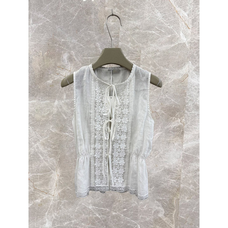 Shenzhen Nanyou High-End Women's Clothing 2026 New Vintage Lace Embroidery Lace-Up Sleeveless Shirt Women's Vest Top