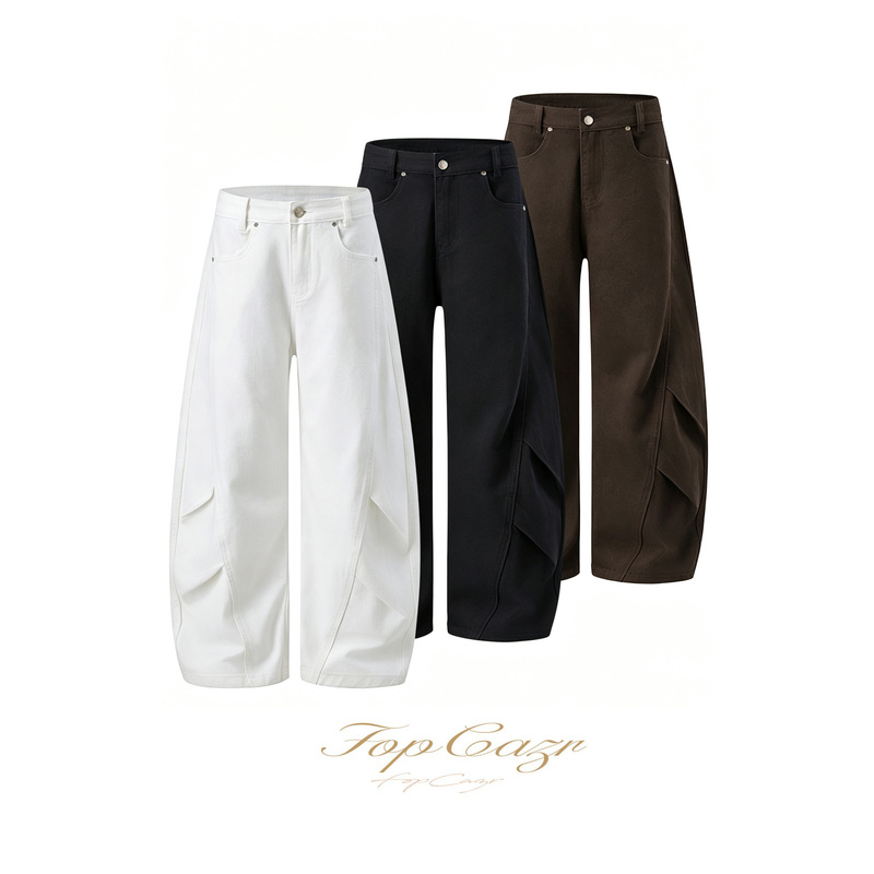 Fopcazr French-Style Scimitar White Denim Structured Cut 100% Pure Cotton Scimitar Unisex Jeans in Three Colors