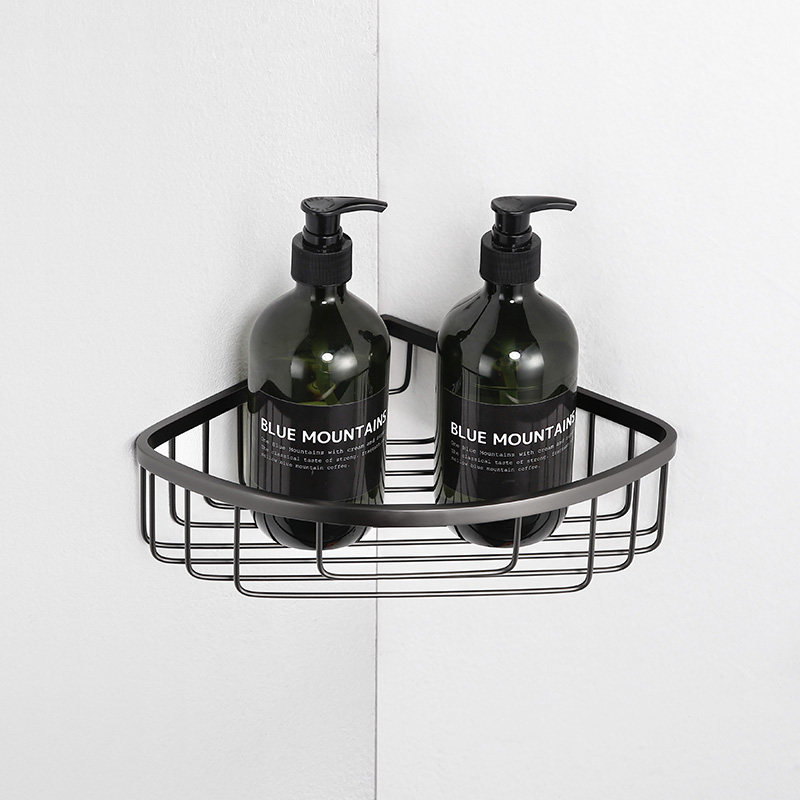 German Gun Gray Stainless Steel Triangle Basket Powder Room Shelf Wall Mount Tripod Black Bathroom Hardware Pendant