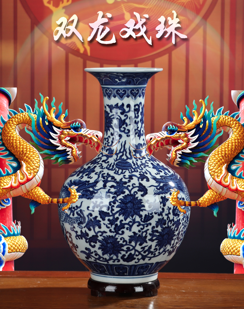 "Dragon" blue and white porcelain of jingdezhen ceramics, vases, flower arranging furnishing articles archaize home little sitting room adornment porcelain