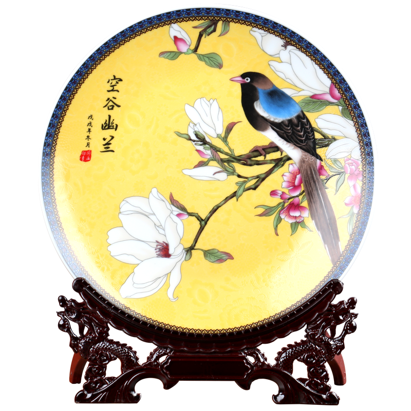 New ceramic decoration plate painting of flowers and rich ancient frame wine cabinet office furnishing articles household living room New Chinese arts and crafts