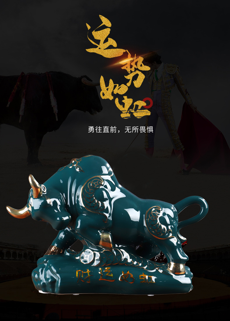 The year of The ox of jingdezhen ceramics furnishing articles sitting room adornment rich ancient frame of new Chinese style wine The opened arts and crafts