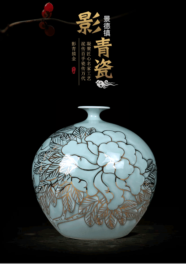 Hand - made paint pomegranate bottles of jingdezhen ceramics vase masters shadow blue glaze new Chinese style sitting room adornment is placed