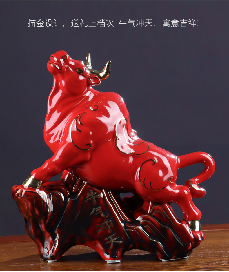 China red ceramics cattle furnishing articles sitting room adornment bedroom porch wedding festival opening gifts process