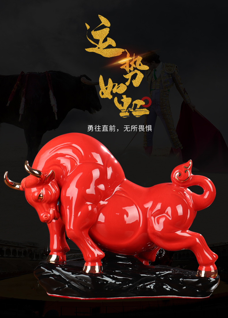 China red ceramics cattle furnishing articles sitting room adornment bedroom porch wedding festival opening gifts process