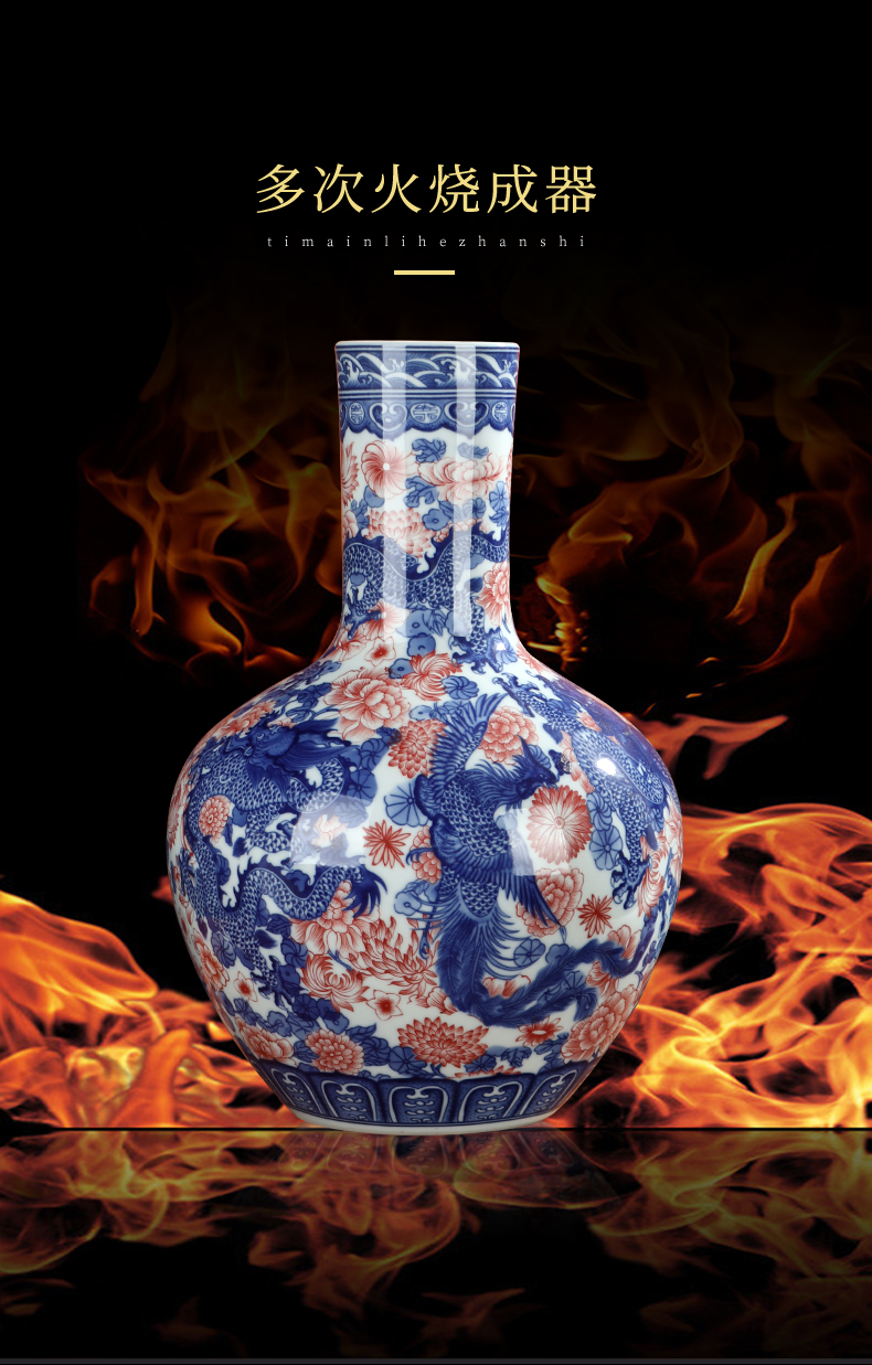 Youligong of blue and white porcelain vase furnishing articles of jingdezhen ceramic Chinese dragon flower arrangement sitting room decoration crafts antique bottles