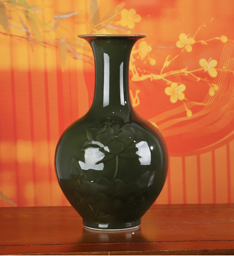 Longquan celadon vase furnishing articles of jingdezhen ceramics flower arranging dried flowers sitting room of Chinese style antique handicraft ornament