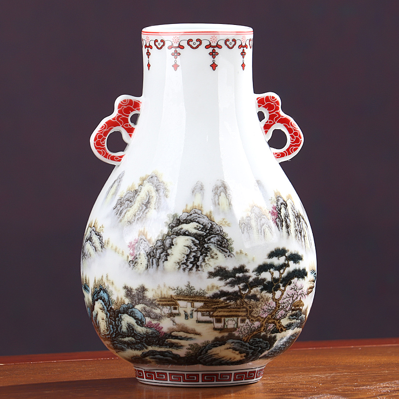 Jingdezhen ceramics vase ears imitation the qing qianlong years furnishing articles sitting room adornment antique Chinese arts and crafts
