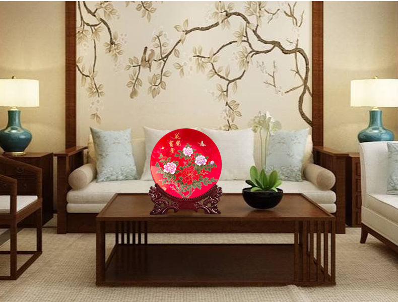 Sands peony large decorative plate crystal glazed pottery China wine crafts rich ancient frame sitting room porch