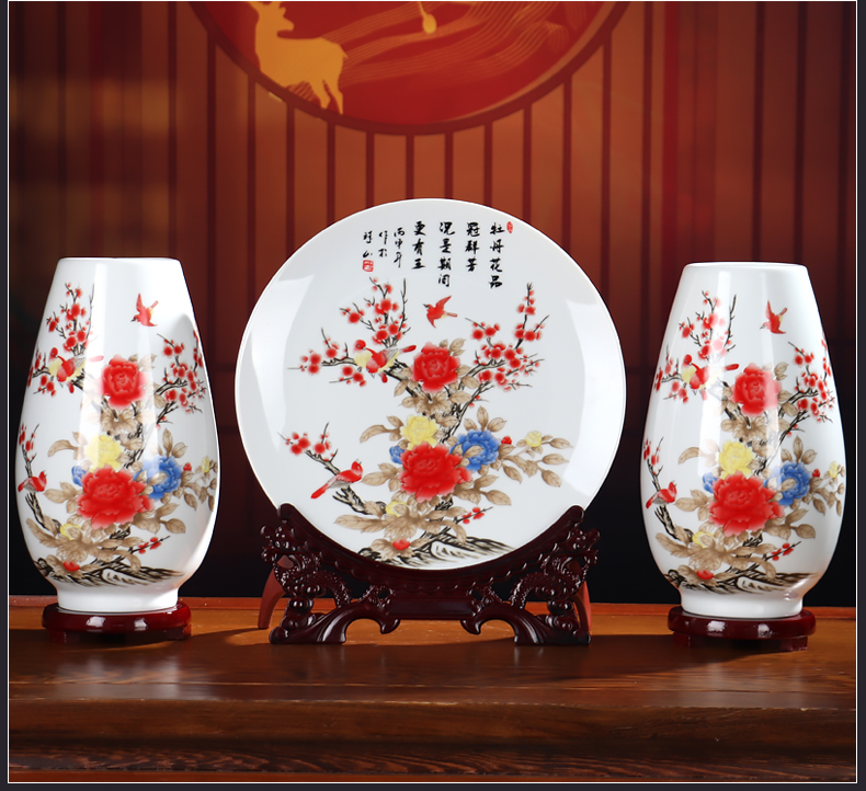 The New vase furnishing articles sitting room flower arranging Chinese jingdezhen ceramics dried flower adornment small porcelain flower receptacle plate