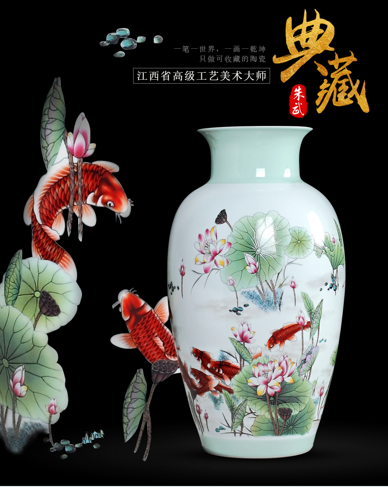 Landscape painting vase furnishing articles jingdezhen hand - made ceramics flower arranging dried flowers sitting room home decorative arts and crafts