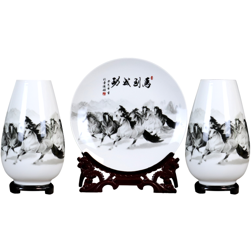 Creative flower three - piece jingdezhen ceramics vase furnishing articles sitting room dry flower arranging flowers small handicraft ornament